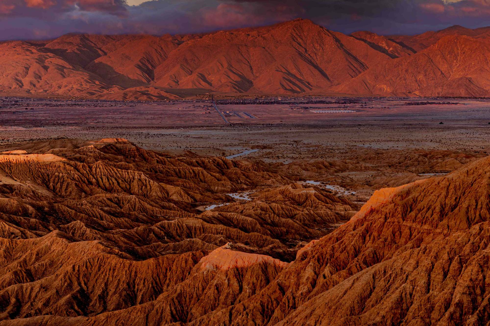 Anza-Borrego desert landscape — badlands, cactus, and open desert floor at sunrise